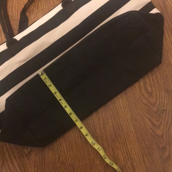 Victoria’s Secret Weekender Tote Bag Canvas Pink Black Striped - Picture 4 of 5